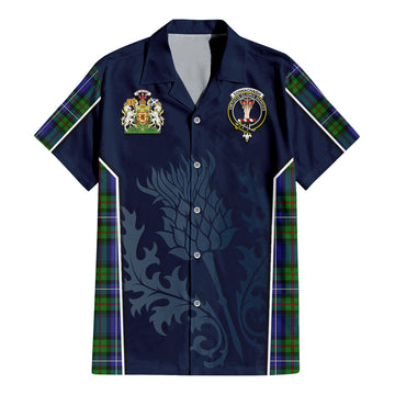 Donnachaidh Tartan Hawaiian Shirt with Family Crest and Scottish Thistle Vibes Sport Style