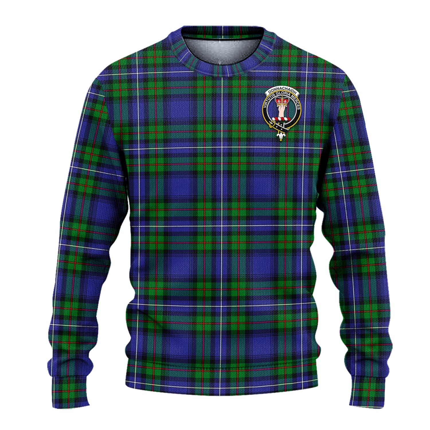 Donnachaidh Tartan Knitted Sweater with Family Crest - Tartanvibesclothing