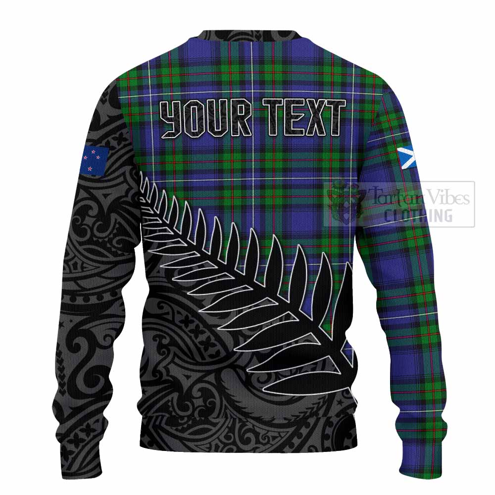Tartan Vibes Clothing Donnachaidh Crest Tartan Knitted Sweater with New Zealand Silver Fern Half Style
