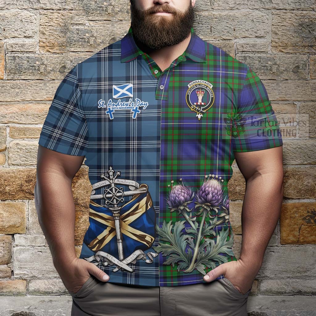 Tartan Vibes Clothing Donnachaidh Tartan Polo Shirt Happy St. Andrew's Day Half Tartan Style