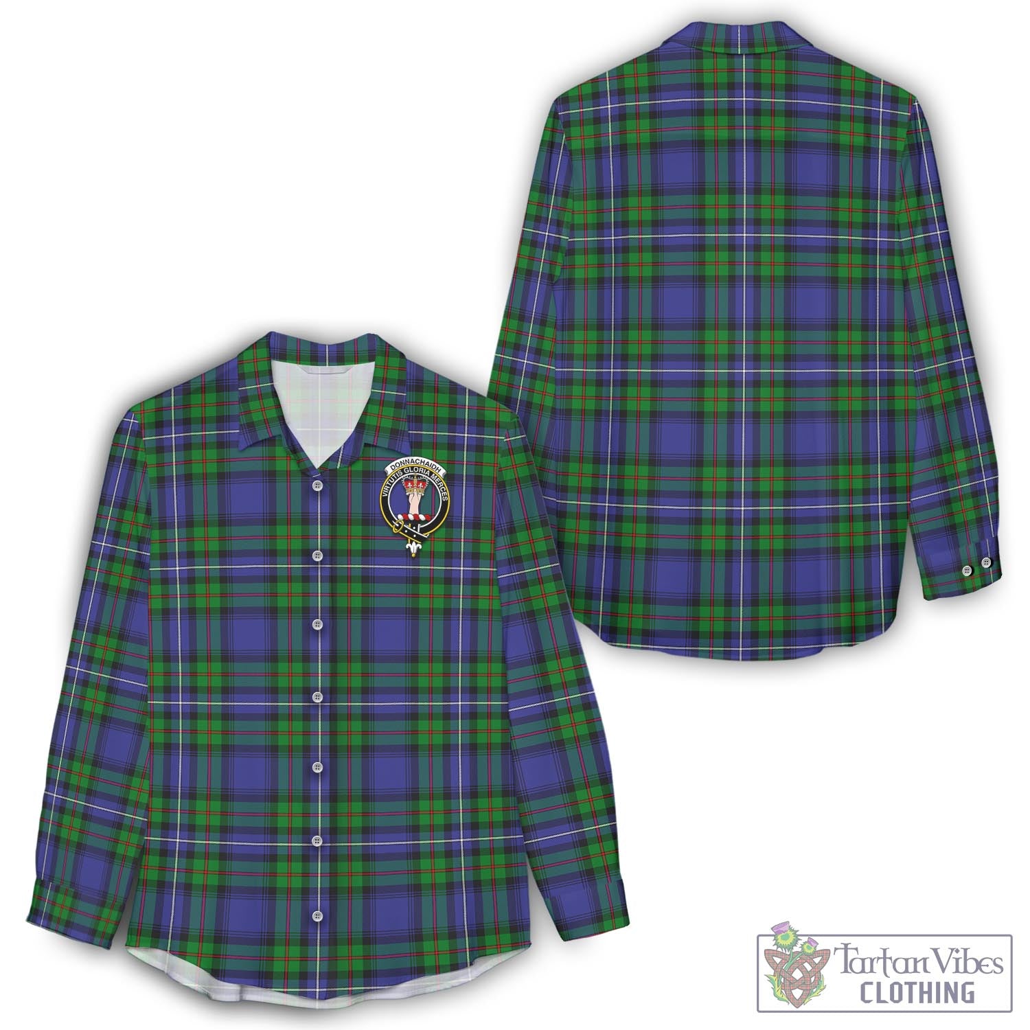 Tartan Vibes Clothing Donnachaidh Tartan Womens Casual Shirt with Family Crest