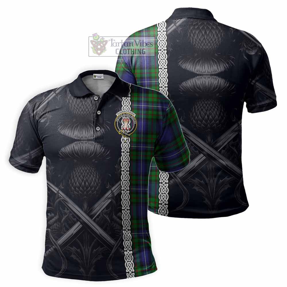 Tartan Vibes Clothing Donnachaidh Tartan Polo Shirt with Family Crest Cross Sword Thistle Celtic Vibes
