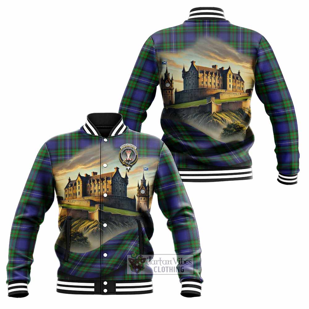 Tartan Vibes Clothing Donnachaidh Tartan Family Crest Baseball Jacket with Scottish Ancient Castle Style