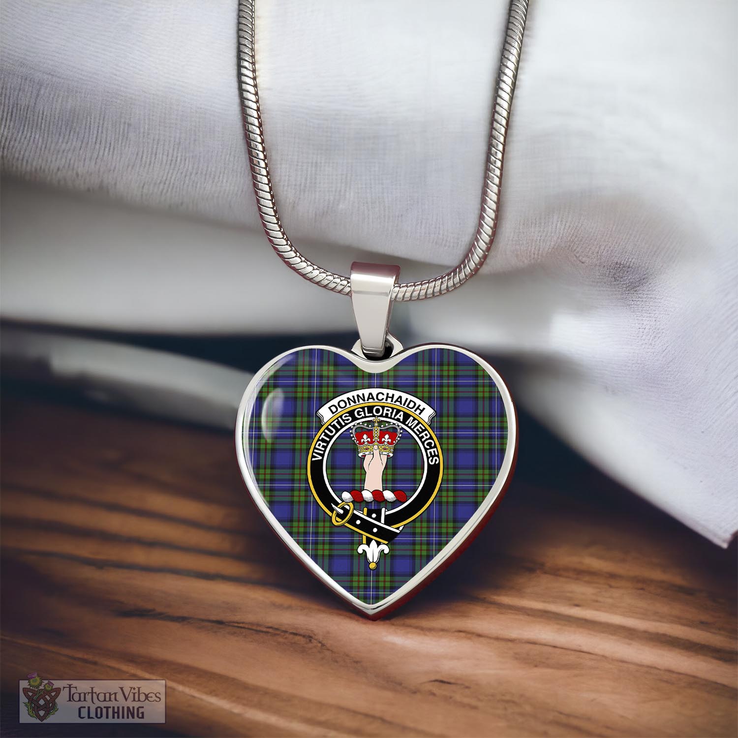 Tartan Vibes Clothing Donnachaidh Tartan Heart Necklace with Family Crest