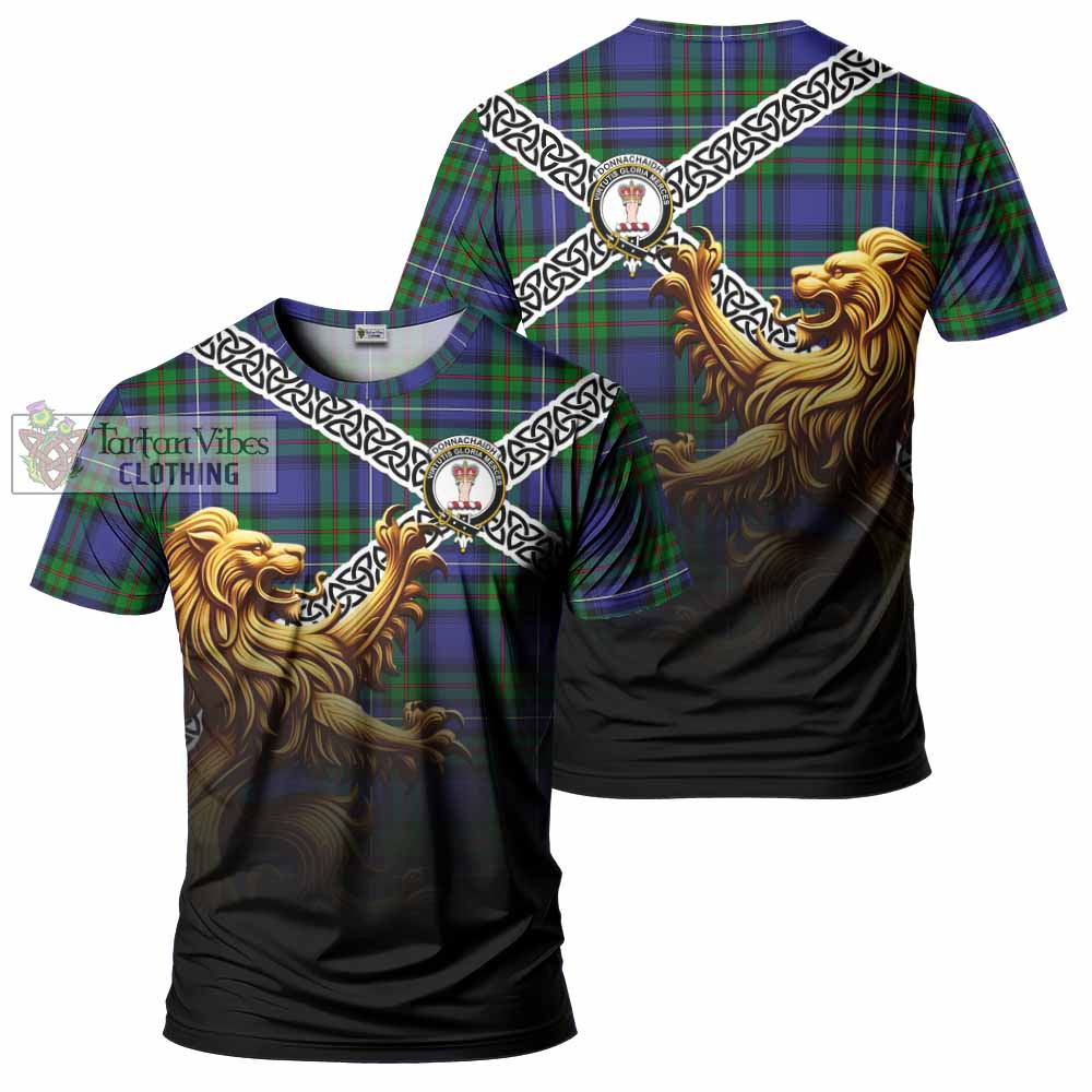 Tartan Vibes Clothing Donnachaidh Crest Tartan T-Shirt with Golden Lion Emblem Celtic Style