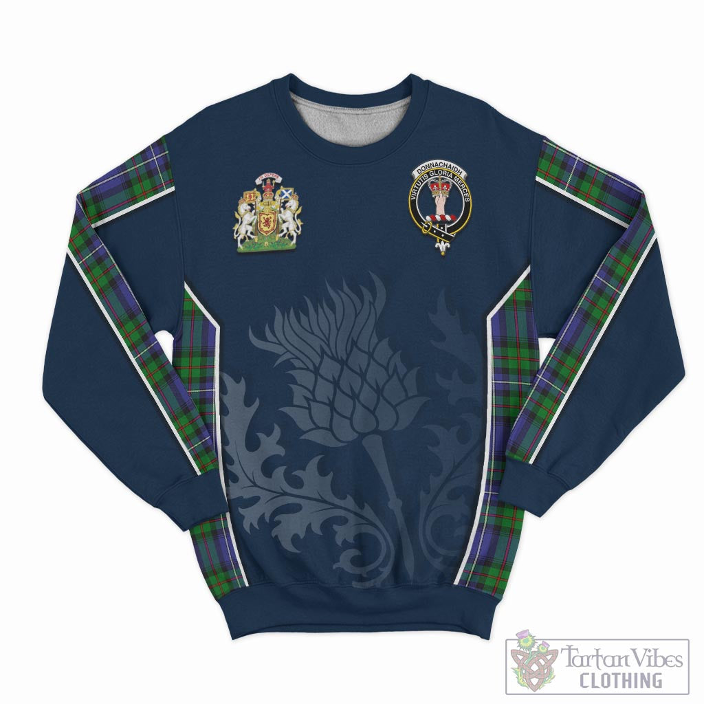 Tartan Vibes Clothing Donnachaidh Tartan Sweatshirt with Family Crest and Scottish Thistle Vibes Sport Style