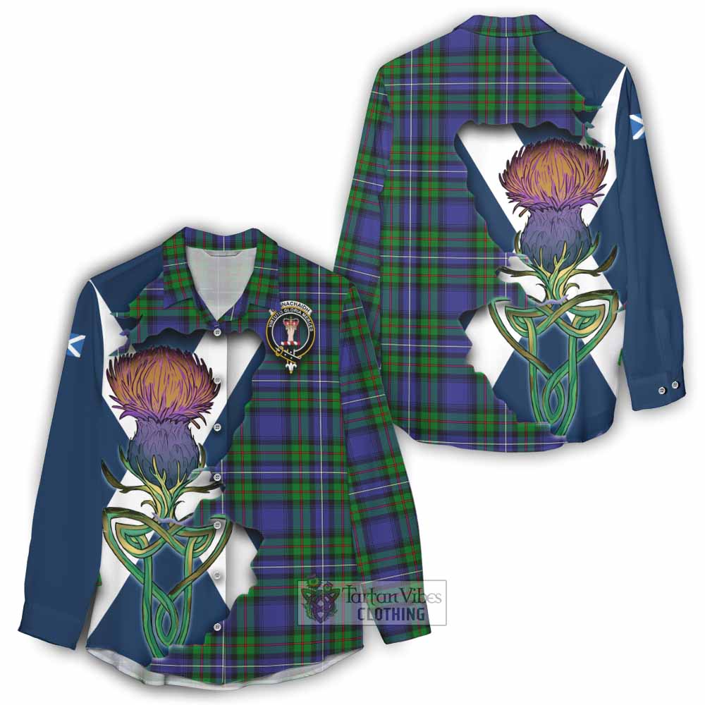 Tartan Vibes Clothing Donnachaidh Tartan Family Crest Women's Casual Shirt Scottish Thistle Celtic Inspired