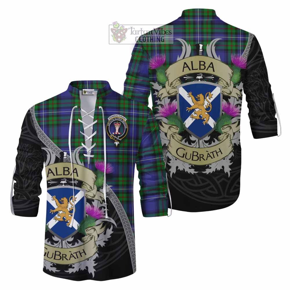 Tartan Vibes Clothing Donnachaidh Tartan Family Crest Ghillie Kilt Shirt Lion Rampant Royal Thistle Shield Celtic Inspired