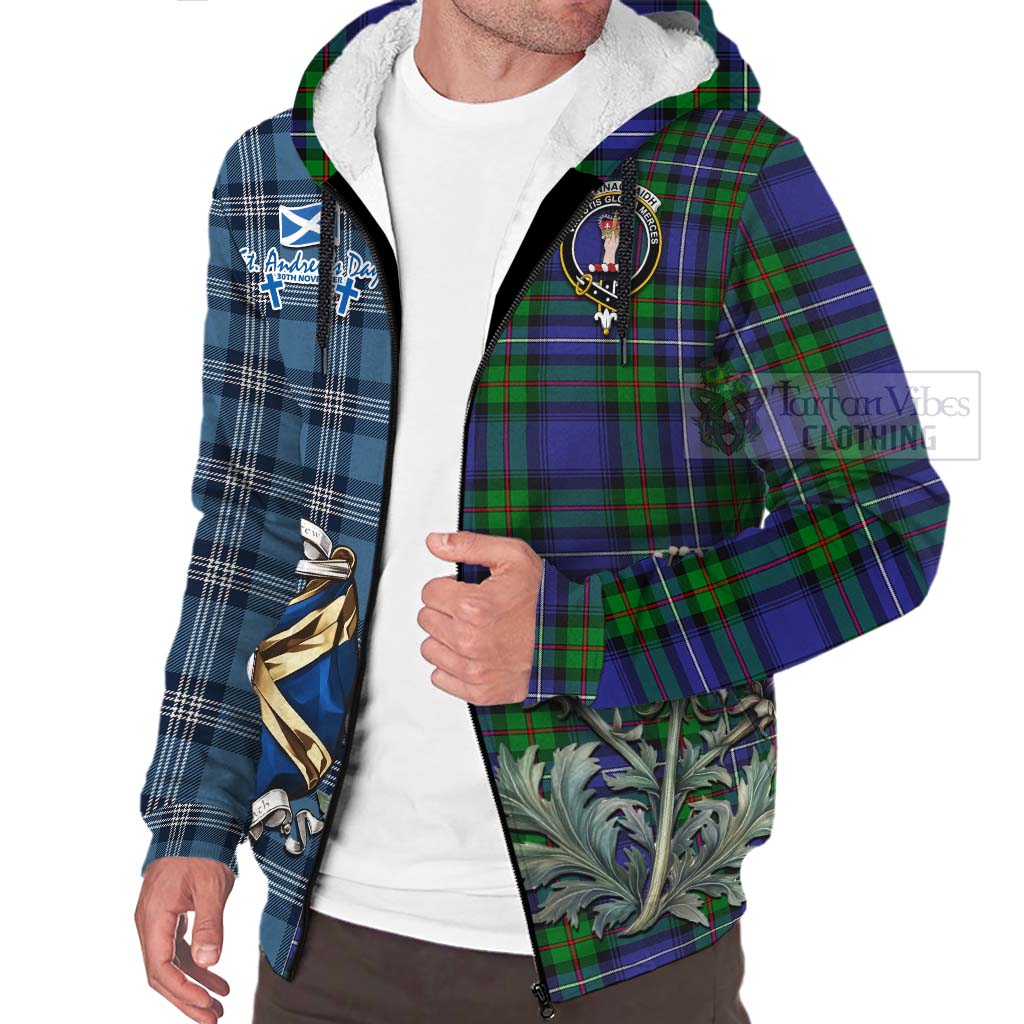Tartan Vibes Clothing Donnachaidh Tartan Sherpa Hoodie Happy St. Andrew's Day Half Tartan Style