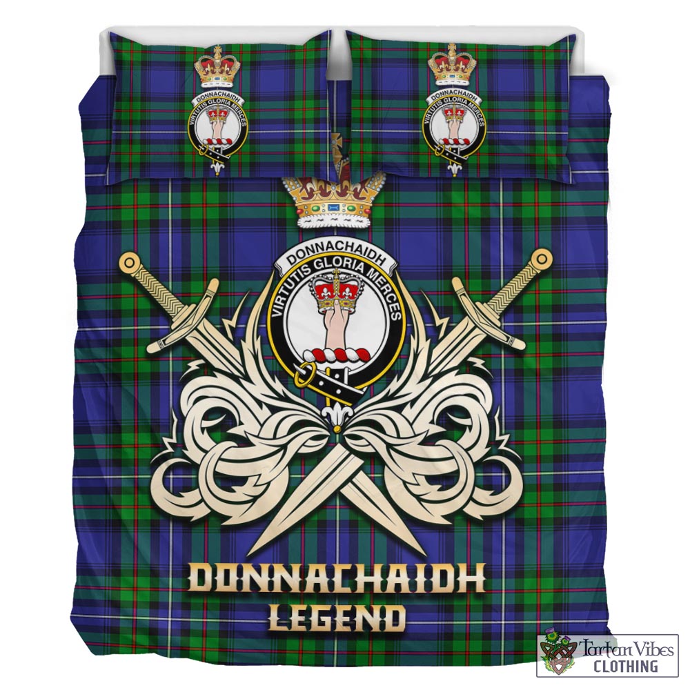Tartan Vibes Clothing Donnachaidh Tartan Bedding Set with Clan Crest and the Golden Sword of Courageous Legacy