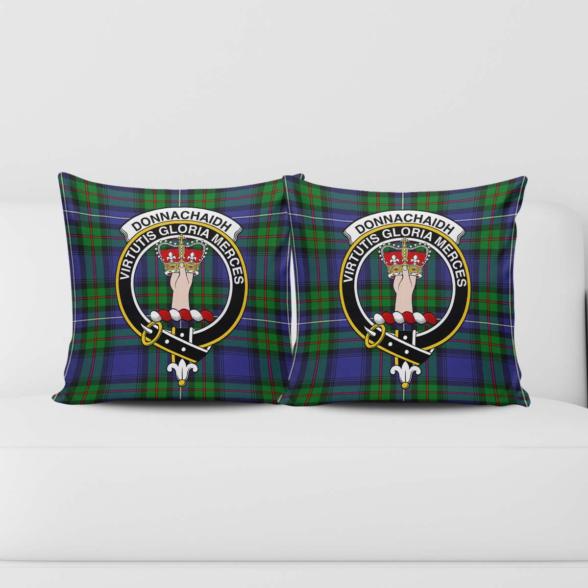 Donnachaidh Tartan Pillow Cover with Family Crest - Tartanvibesclothing