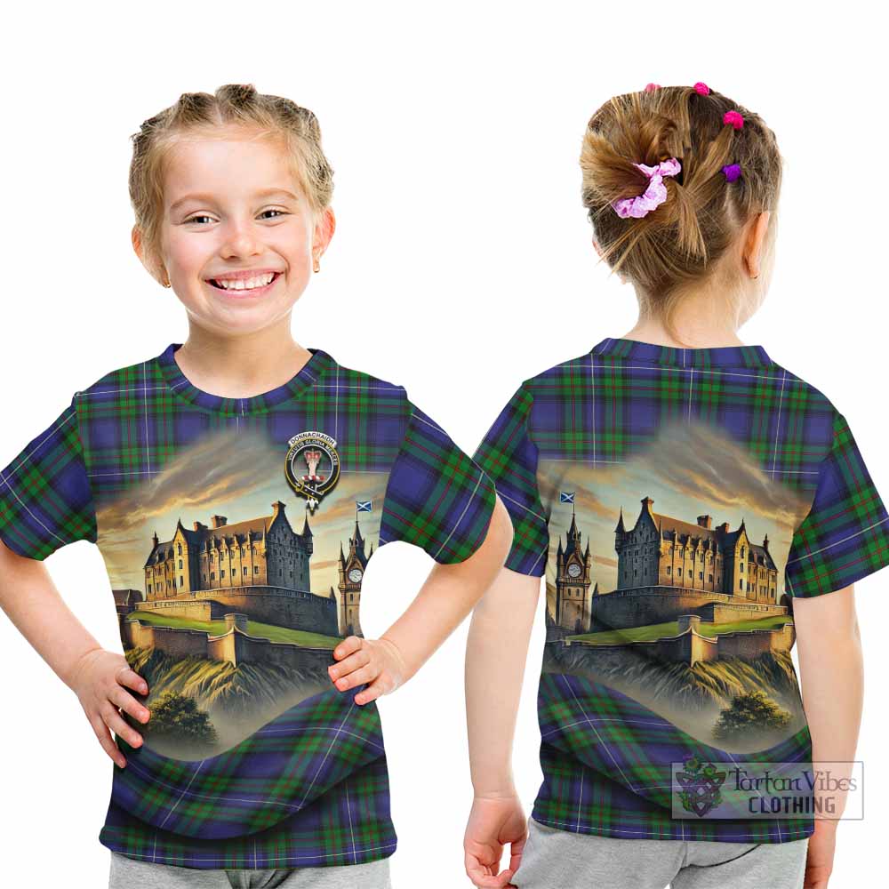 Tartan Vibes Clothing Donnachaidh Tartan Family Crest Kid T-Shirt with Scottish Ancient Castle Style