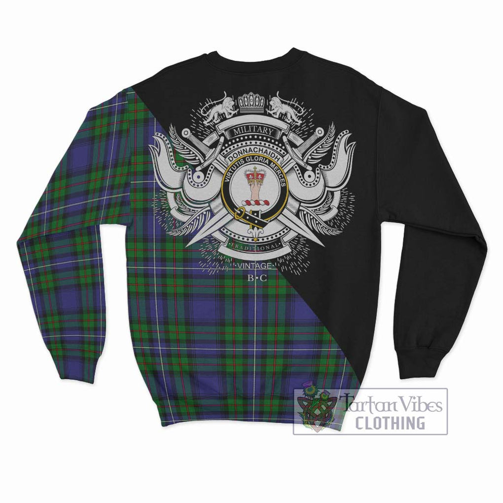 Donnachaidh Tartan Sweatshirt with Family Crest and Military Logo Style - Tartanvibesclothing Shop