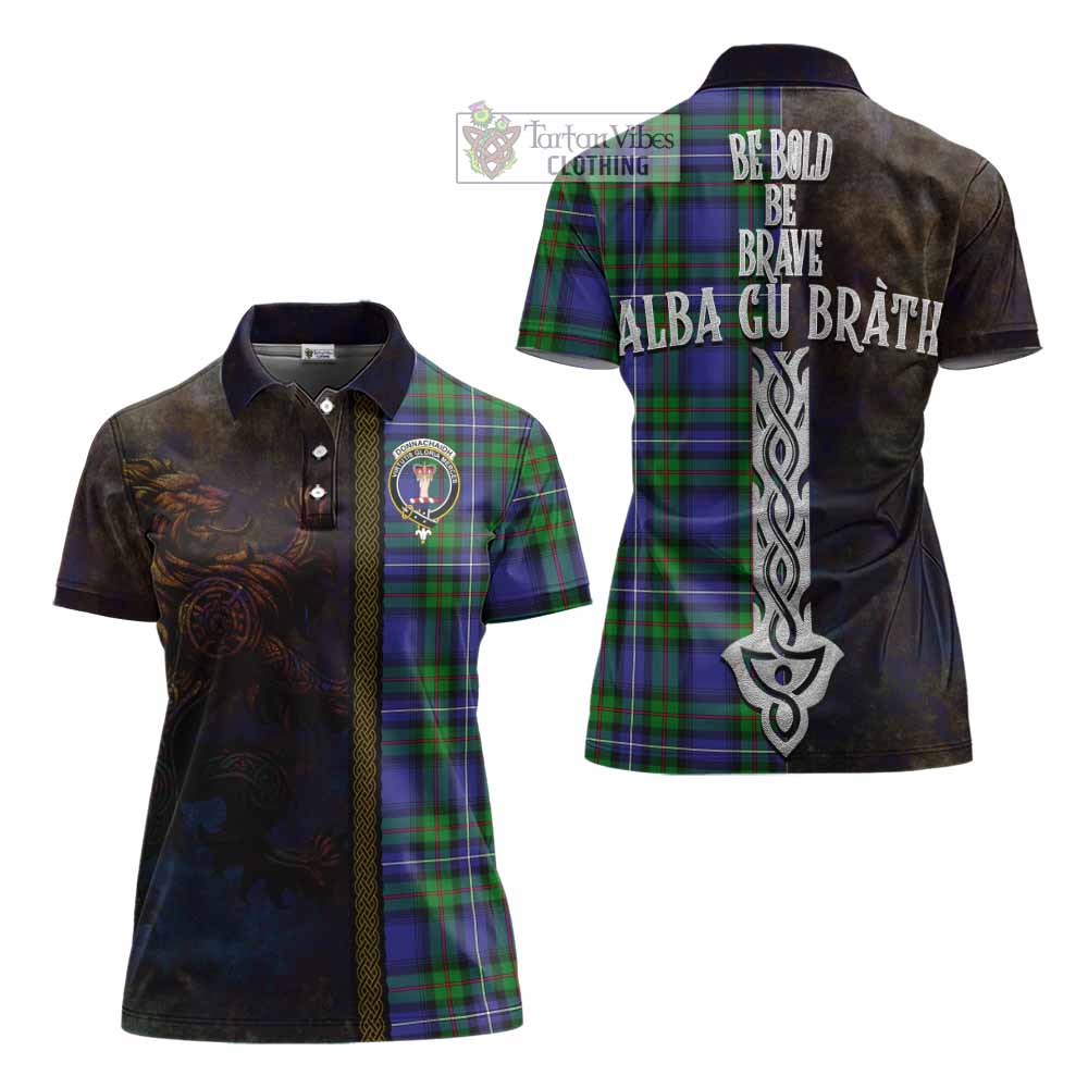 Tartan Vibes Clothing Donnachaidh Tartan Family Crest Women's Polo Shirt Alba Gu Brath Be Brave Lion Ancient Style