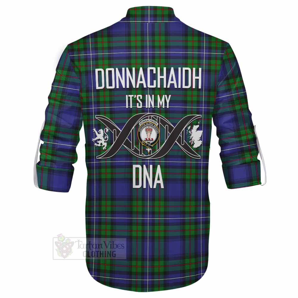 Tartan Vibes Clothing Donnachaidh Tartan Ghillie Kilt Shirt with Family Crest DNA In Me Style