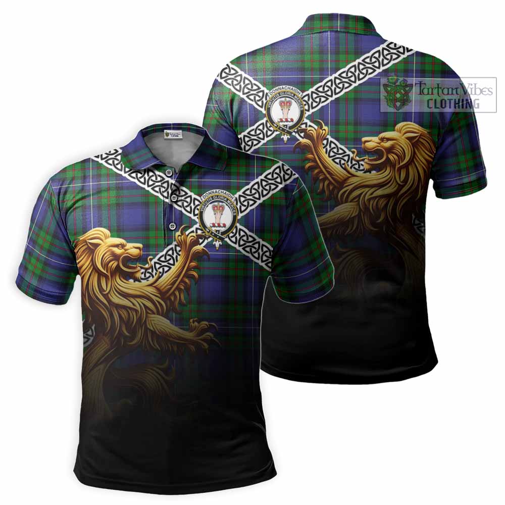 Tartan Vibes Clothing Donnachaidh Crest Tartan Polo Shirt with Golden Lion Emblem Celtic Style