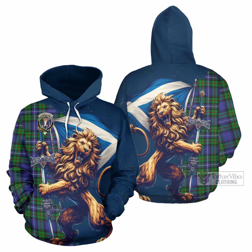 Donnachaidh Tartan Family Crest Hoodie with Scottish Majestic Lion
