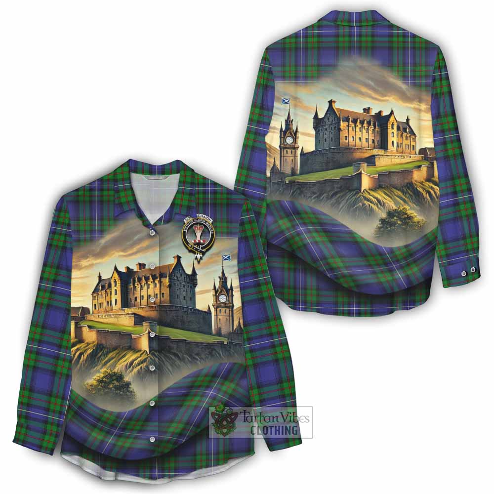 Tartan Vibes Clothing Donnachaidh Tartan Family Crest Women's Casual Shirt with Scottish Ancient Castle Style