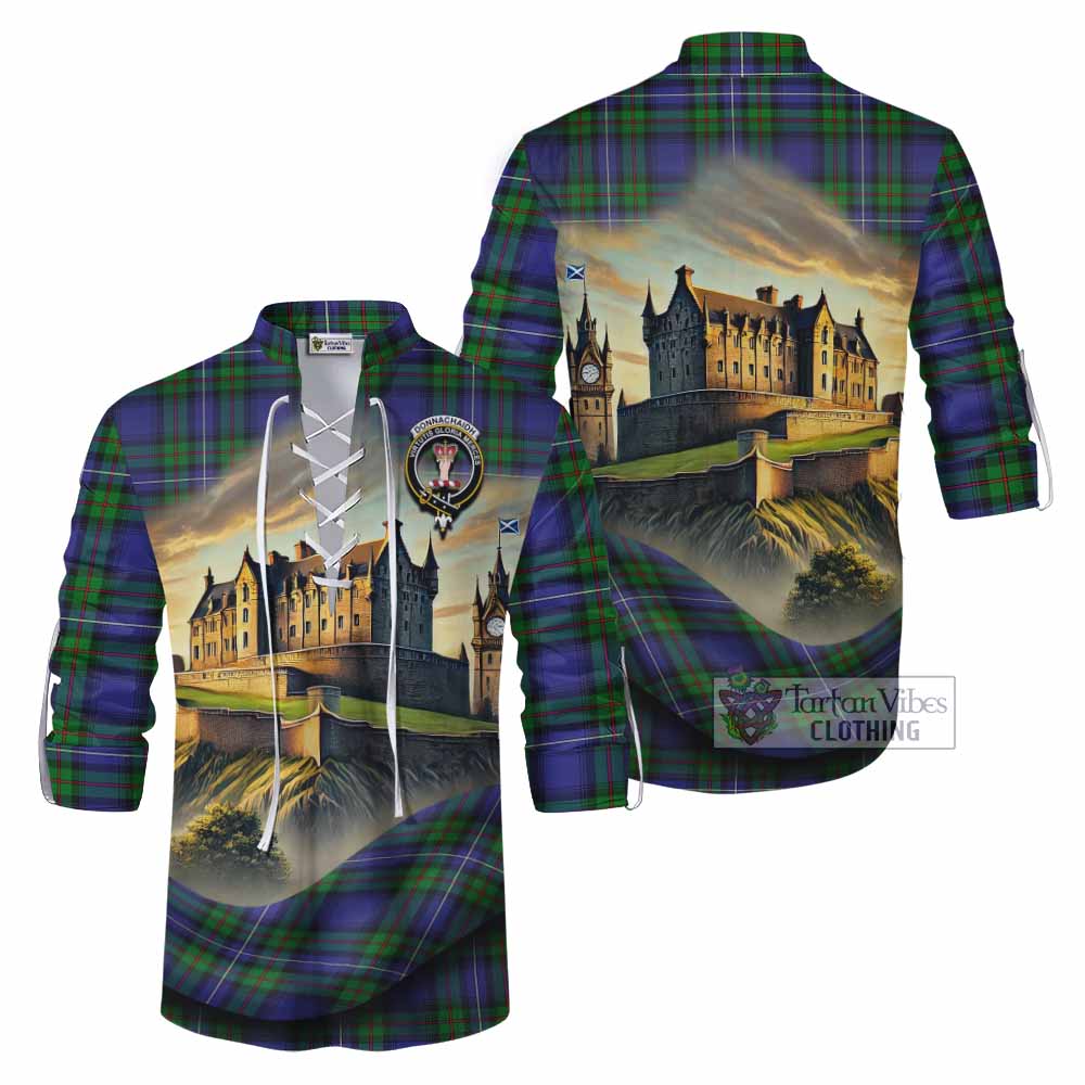 Tartan Vibes Clothing Donnachaidh Tartan Family Crest Ghillie Kilt Shirt with Scottish Ancient Castle Style