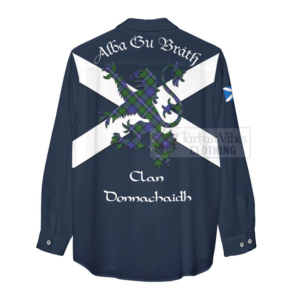 Tartan Vibes Clothing Donnachaidh Tartan Lion Rampant Women's Casual Shirt Proudly Display Your Heritage with Alba Gu Brath and Clan Name