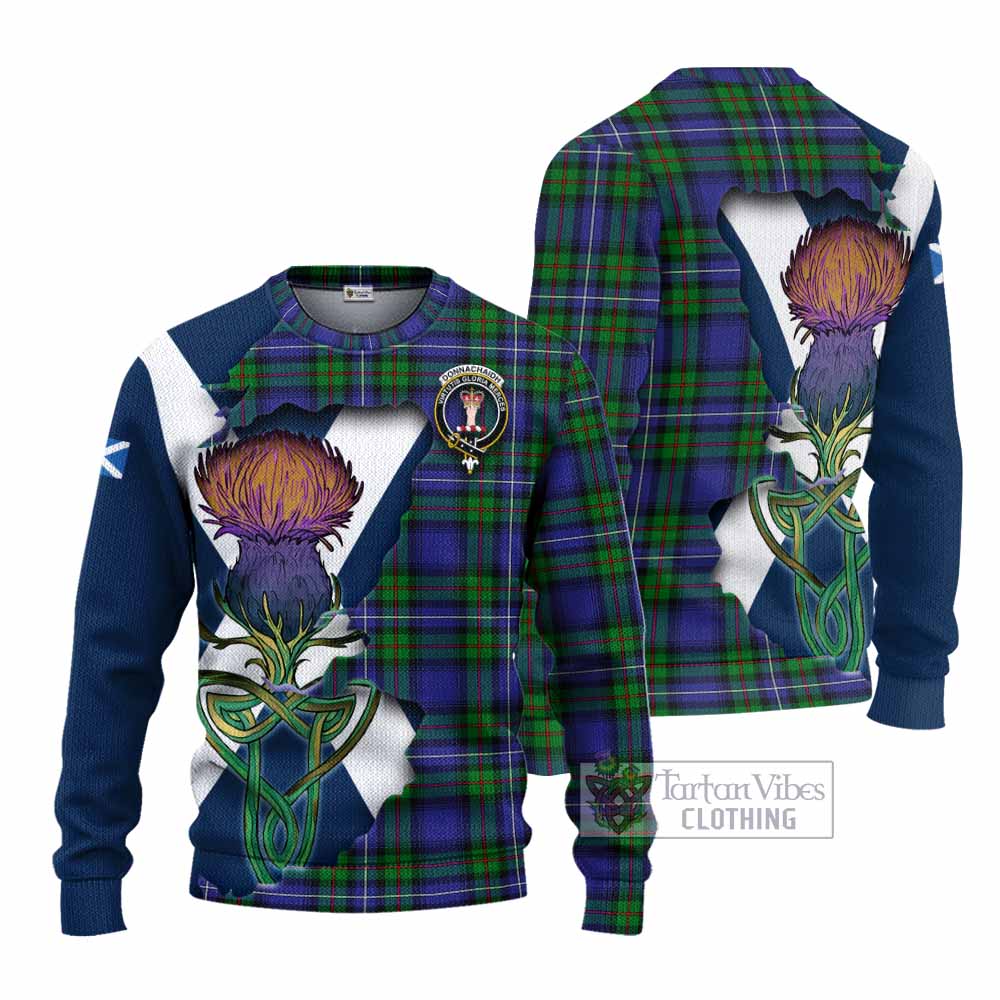 Tartan Vibes Clothing Donnachaidh Tartan Family Crest Knitted Sweater Scottish Thistle Celtic Inspired