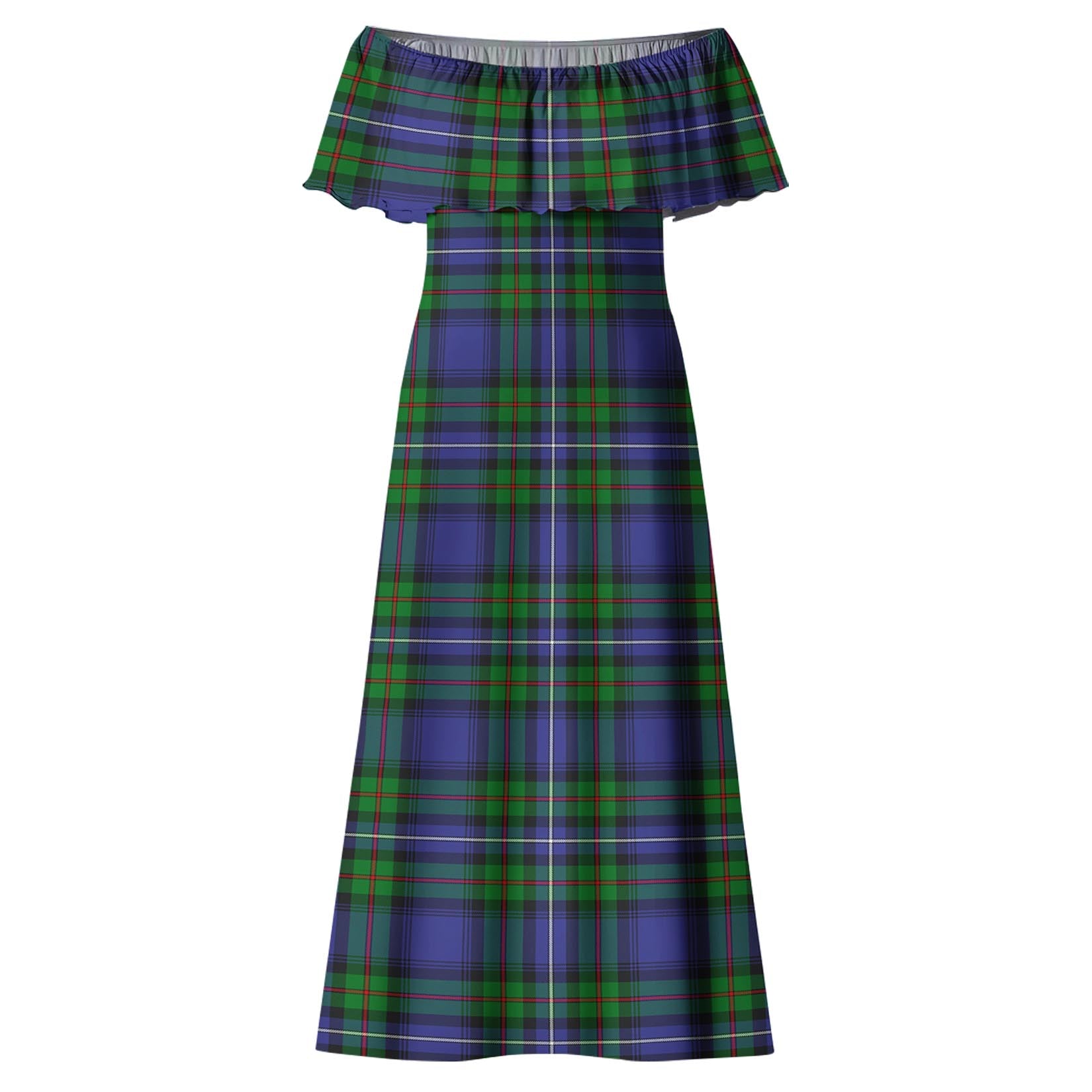 Donnachaidh Tartan Off Shoulder Long Dress - Tartanvibesclothing