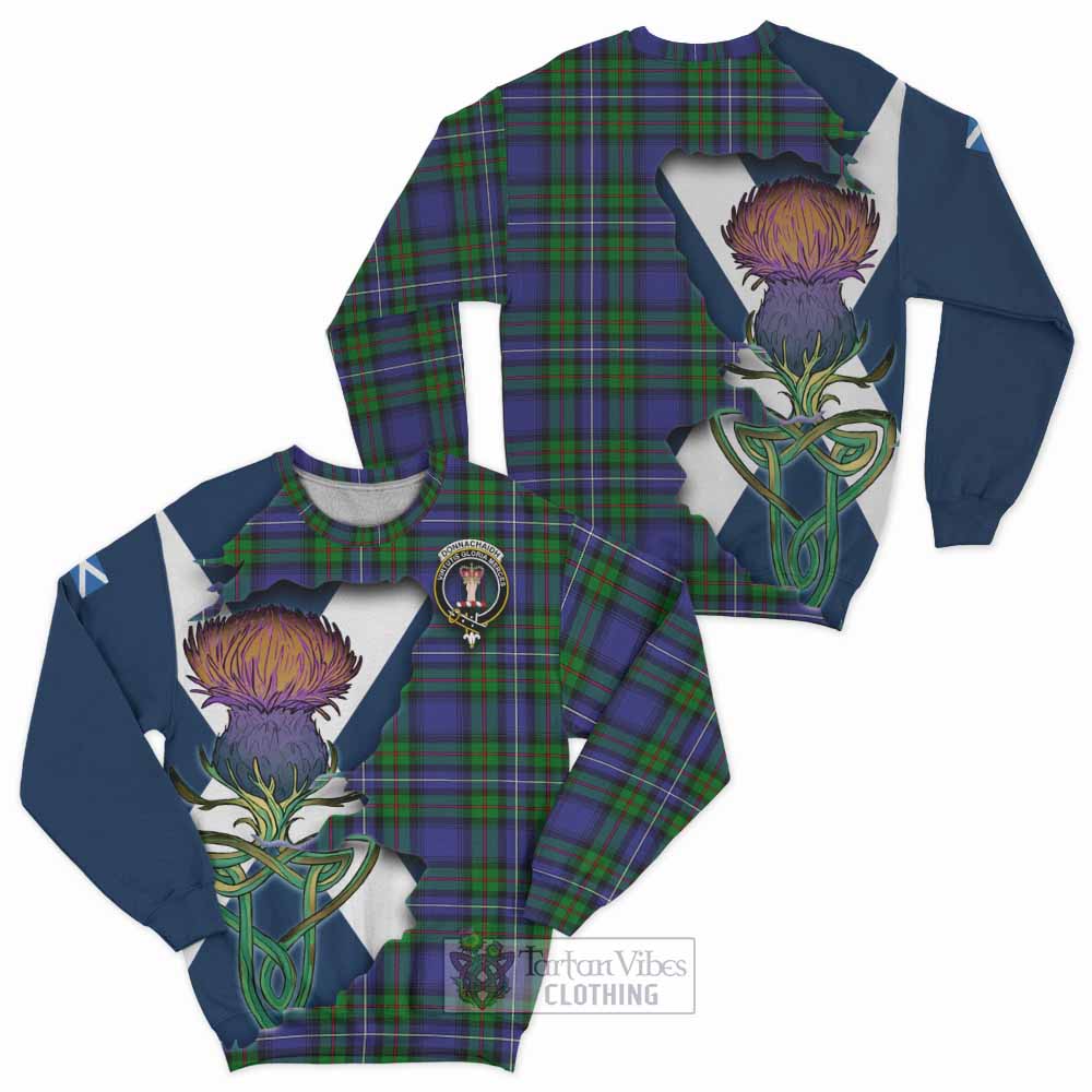 Tartan Vibes Clothing Donnachaidh Tartan Family Crest Sweatshirt Scottish Thistle Celtic Inspired
