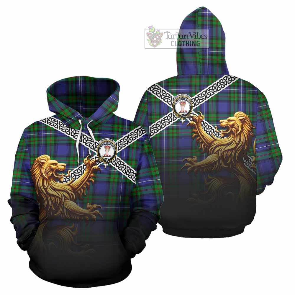 Tartan Vibes Clothing Donnachaidh Crest Tartan Hoodie with Golden Lion Emblem Celtic Style