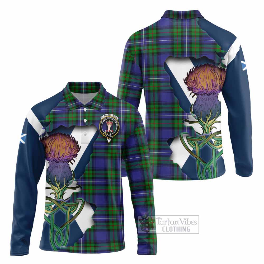 Tartan Vibes Clothing Donnachaidh Tartan Family Crest Long Sleeve Polo Shirt Scottish Thistle Celtic Inspired