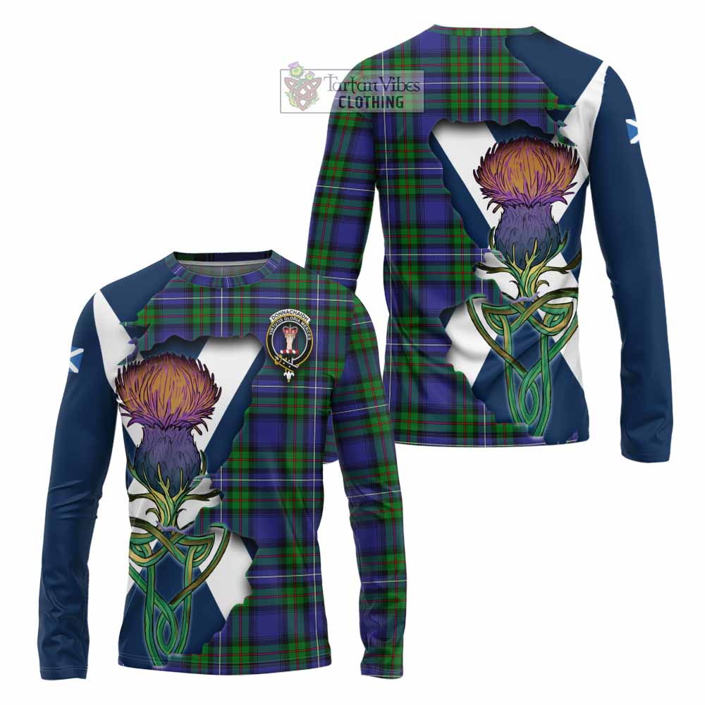 Tartan Vibes Clothing Donnachaidh Tartan Family Crest Long Sleeve T-Shirt Scottish Thistle Celtic Inspired