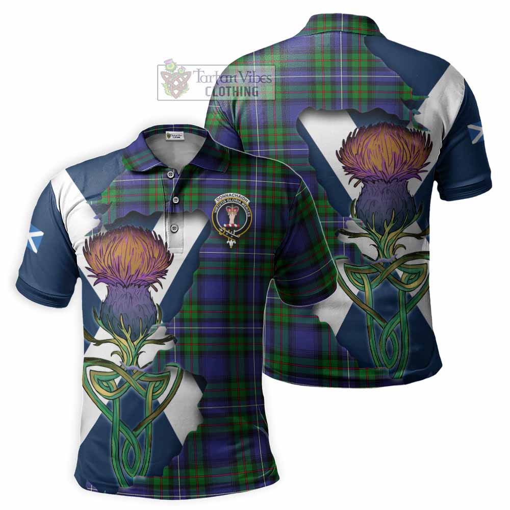 Tartan Vibes Clothing Donnachaidh Tartan Family Crest Polo Shirt Scottish Thistle Celtic Inspired