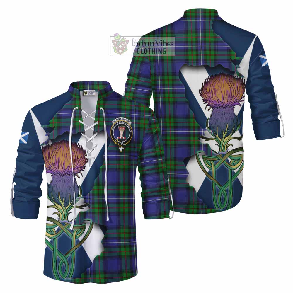 Tartan Vibes Clothing Donnachaidh Tartan Family Crest Ghillie Kilt Shirt Scottish Thistle Celtic Inspired