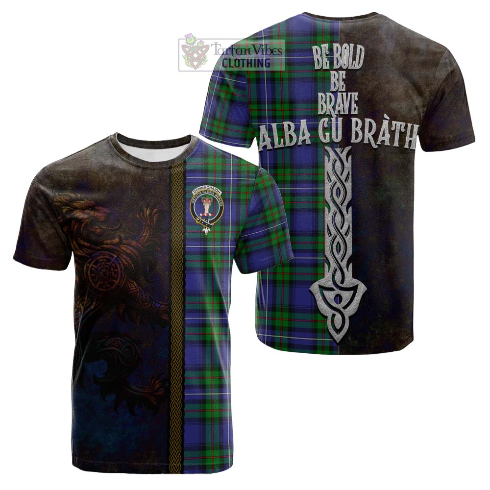 Tartan Vibes Clothing Donnachaidh Tartan Family Crest Cotton T-shirt Alba Gu Brath Be Brave Lion Ancient Style