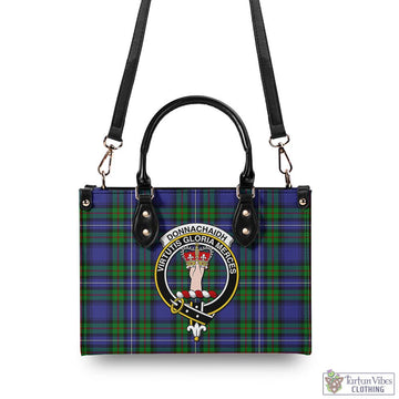 Tartan Vibes Clothing Donnachaidh Tartan Luxury Leather Handbags with Family Crest