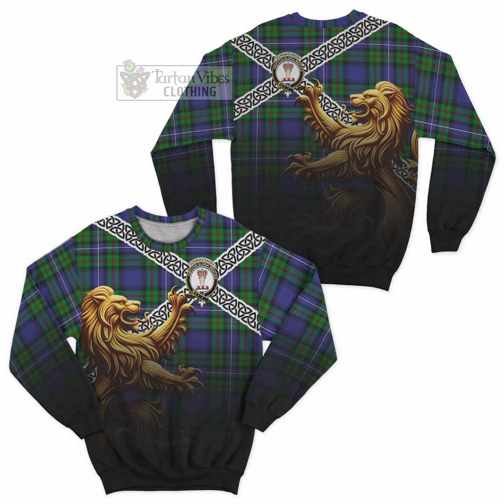 Tartan Vibes Clothing Donnachaidh Crest Tartan Sweatshirt with Golden Lion Emblem Celtic Style