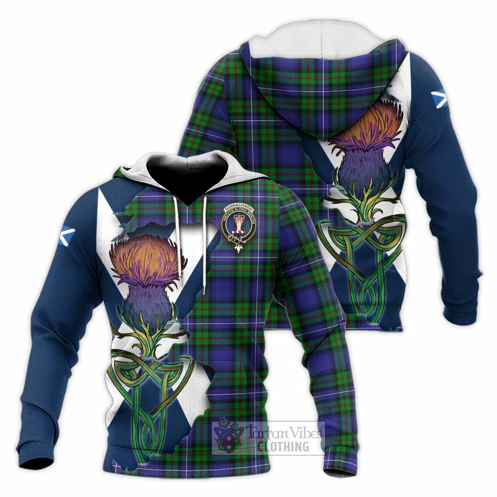 Donnachaidh Tartan Family Crest Knitted Hoodie Scottish Thistle Celtic Inspired - Tartan Vibes Clothing