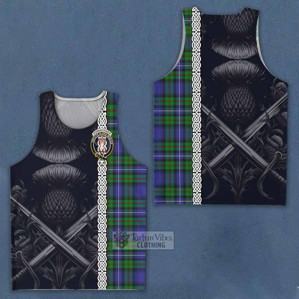 Tartan Vibes Clothing Donnachaidh Tartan Men's Tank Top with Family Crest Cross Sword Thistle Celtic Vibes