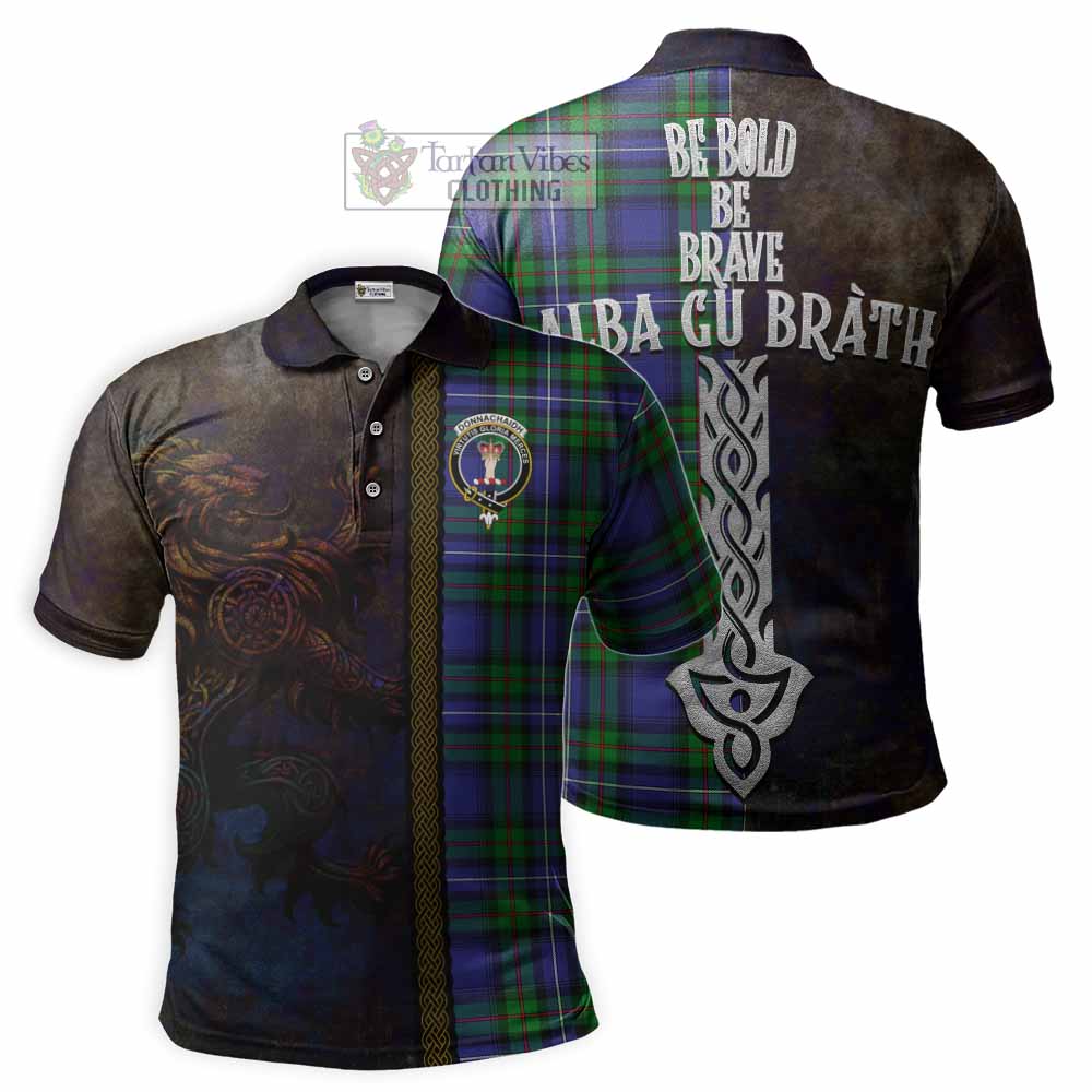 Tartan Vibes Clothing Donnachaidh Tartan Family Crest Polo Shirt Alba Gu Brath Be Brave Lion Ancient Style