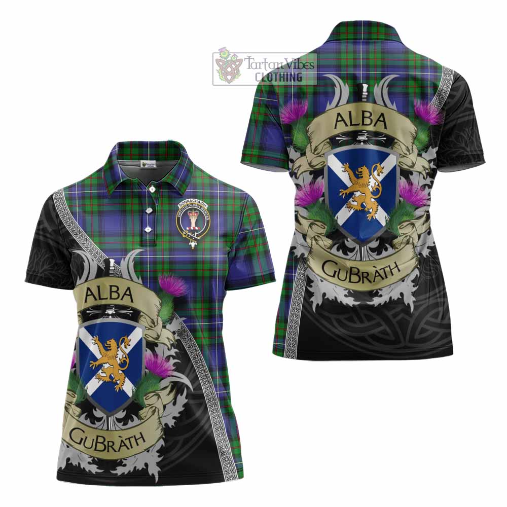 Tartan Vibes Clothing Donnachaidh Tartan Family Crest Women's Polo Shirt Lion Rampant Royal Thistle Shield Celtic Inspired