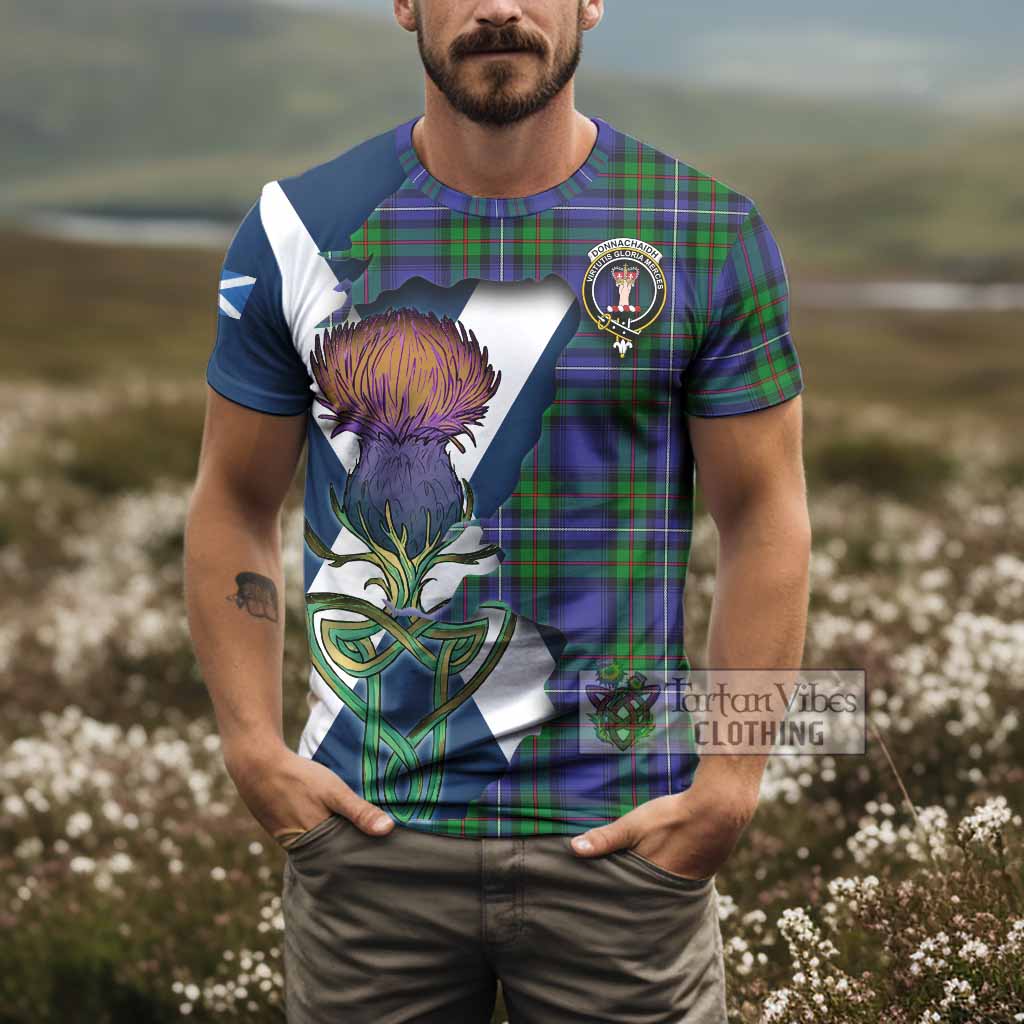 Tartan Vibes Clothing Donnachaidh Tartan Family Crest T-Shirt Scottish Thistle Celtic Inspired