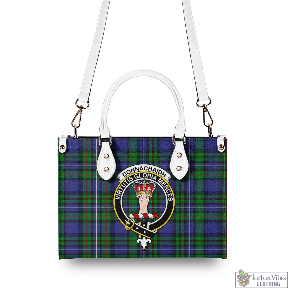 Tartan Vibes Clothing Donnachaidh Tartan Luxury Leather Handbags with Family Crest