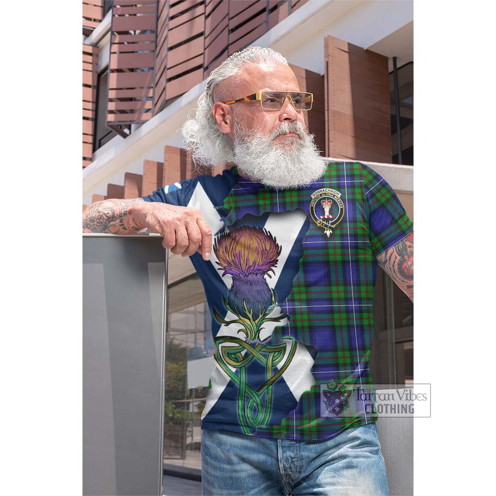 Tartan Vibes Clothing Donnachaidh Tartan Family Crest Cotton T-shirt Scottish Thistle Celtic Inspired