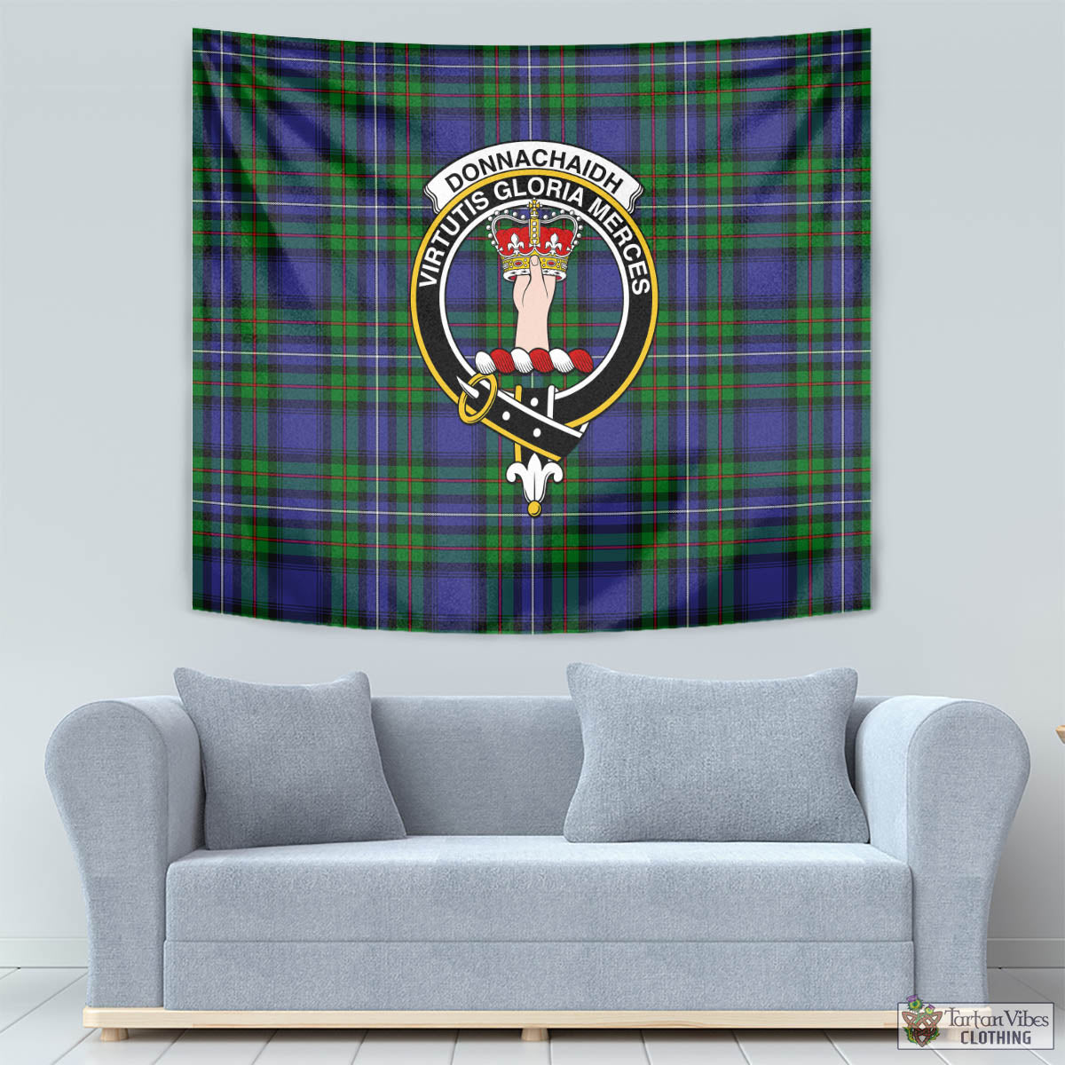 Tartan Vibes Clothing Donnachaidh Tartan Tapestry Wall Hanging and Home Decor for Room with Family Crest