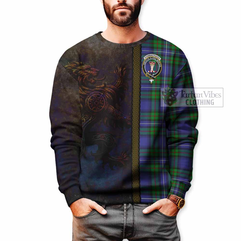 Tartan Vibes Clothing Donnachaidh Tartan Family Crest Sweatshirt Alba Gu Brath Be Brave Lion Ancient Style