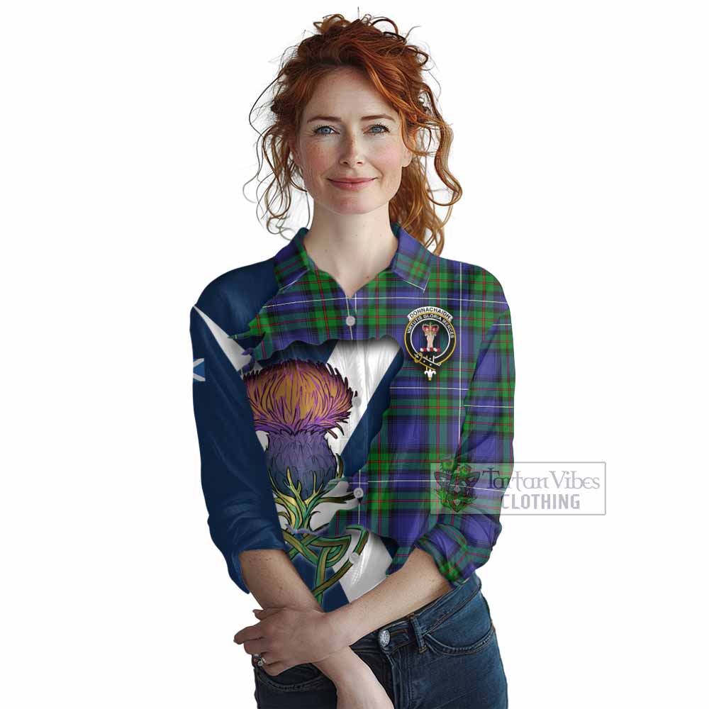 Tartan Vibes Clothing Donnachaidh Tartan Family Crest Women's Casual Shirt Scottish Thistle Celtic Inspired