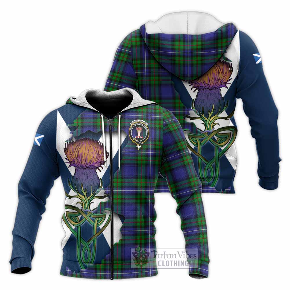Donnachaidh Tartan Family Crest Knitted Hoodie Scottish Thistle Celtic Inspired Unisex Knitted Zip Hoodie - Tartan Vibes Clothing