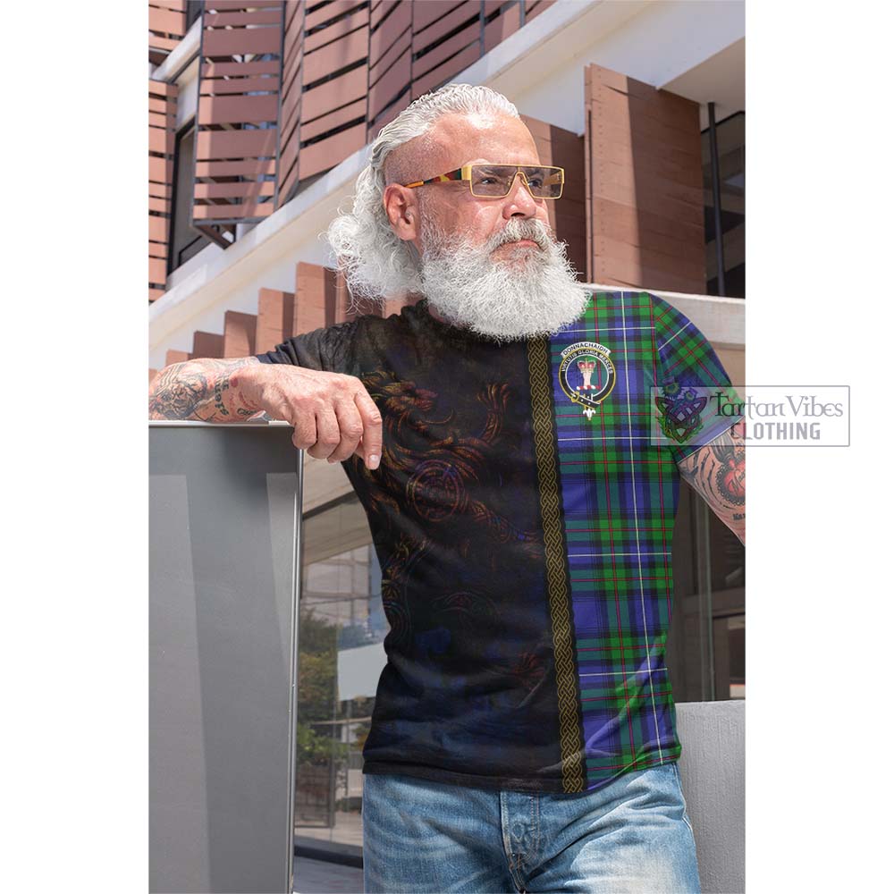 Tartan Vibes Clothing Donnachaidh Tartan Family Crest Cotton T-shirt Alba Gu Brath Be Brave Lion Ancient Style