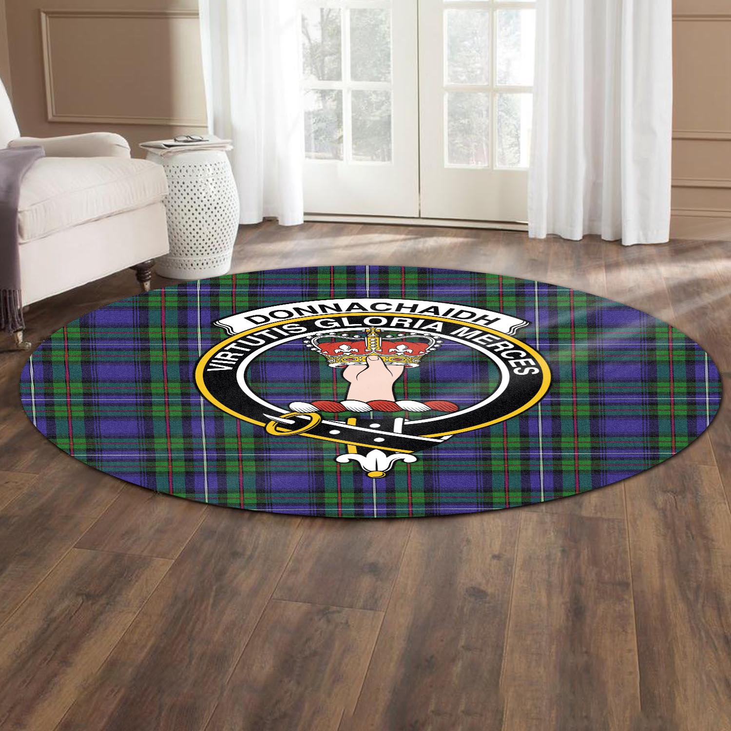 Donnachaidh Tartan Round Rug with Family Crest - Tartanvibesclothing