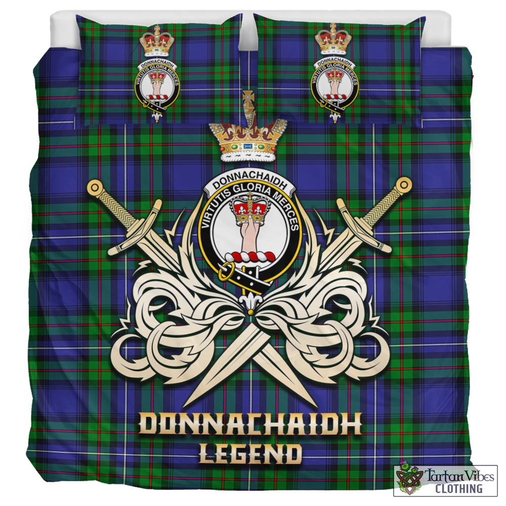 Tartan Vibes Clothing Donnachaidh Tartan Bedding Set with Clan Crest and the Golden Sword of Courageous Legacy