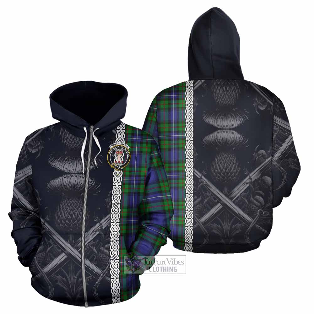 Donnachaidh Tartan Hoodie with Family Crest Cross Sword Thistle Celtic Vibes Zip Hoodie - Tartan Vibes Clothing